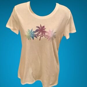 PINK Victoria's Secret colorful glittery Palm Tree Graphic Tee. NWT. Sz S